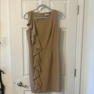 Calvin Klein One Shoulder Tan Dress